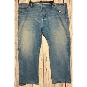 Levis 501 Button Fly Straight Leg Jeans Men's 50x30 Medium Wash Stretch Blue